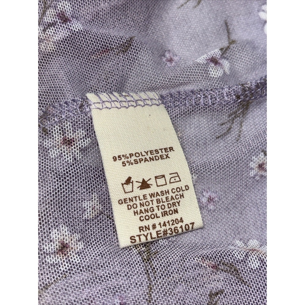 Anthropology Hem & Thread Sz L Ditsy Print Mesh Cabbage Long Sleeve Top Lavender - Picture 15 of 15